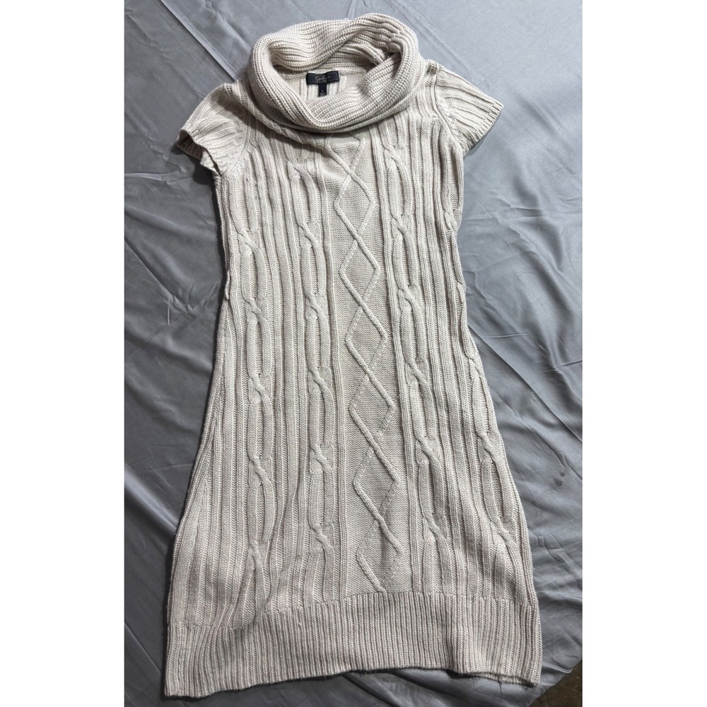 Jessica Simpson Tea Time‎ Cowl Neck Cable Knit Sweater Dress Beige JSS-163 Large